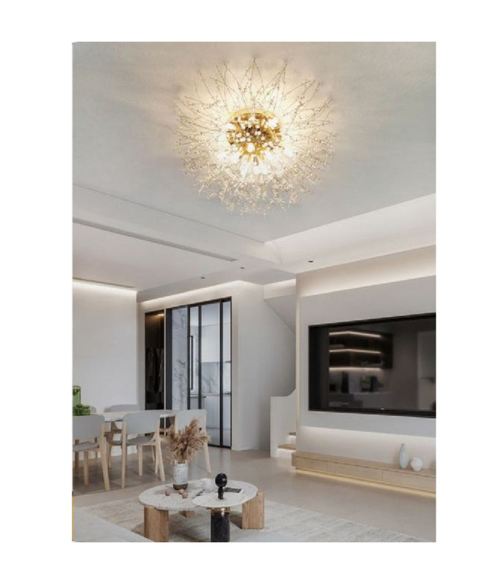 Lampadario Soffitto Plafoniera Oro Moderna Cristalli Fuochi D'artificio G9 Pn-13         
