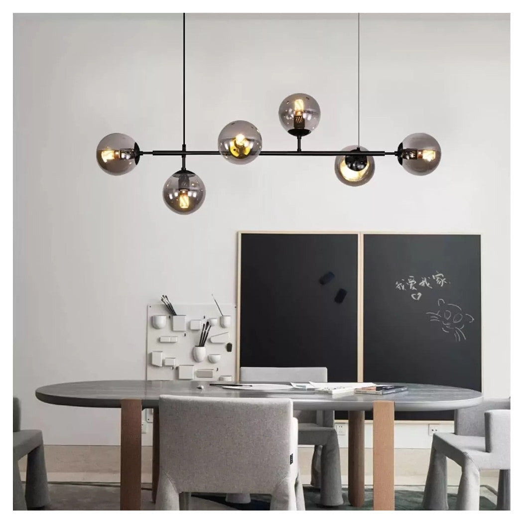 Trade Shop - Lampadario Sospensione 6 Sfere Attacco E27 In Vetro Lampada In Metallo Nero 71669         