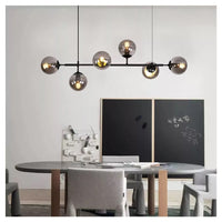 Trade Shop - Lampadario Sospensione 6 Sfere Attacco E27 In Vetro Lampada In Metallo Nero 71669         