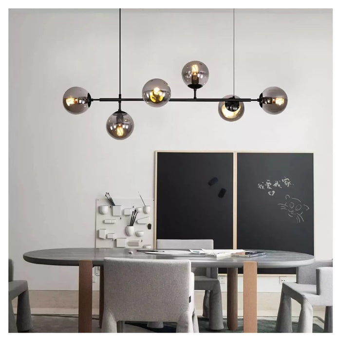 Trade Shop - Lampadario Sospensione 6 Sfere Attacco E27 In Vetro Lampada In Metallo Nero 71669         