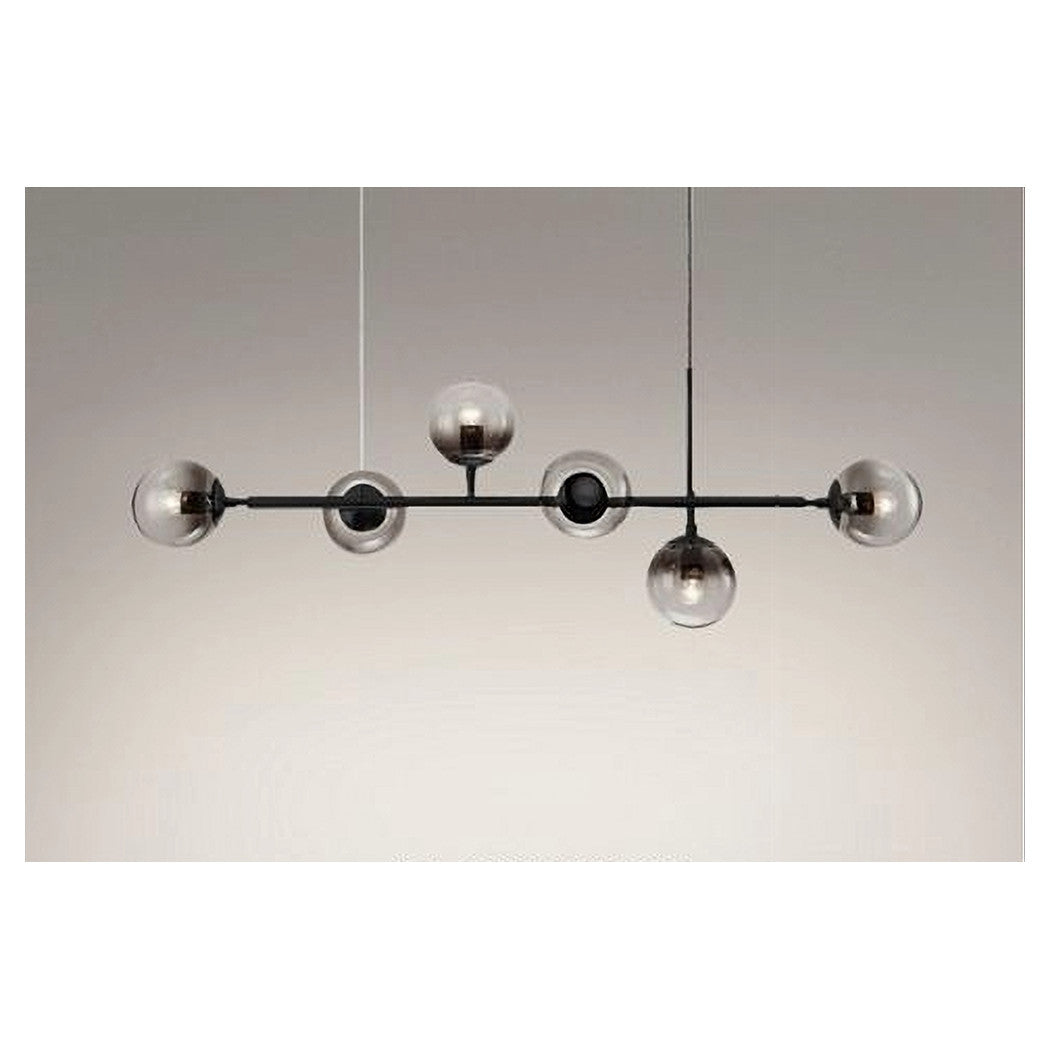 Trade Shop - Lampadario Sospensione 6 Sfere Attacco E27 In Vetro Lampada In Metallo Nero 71669         