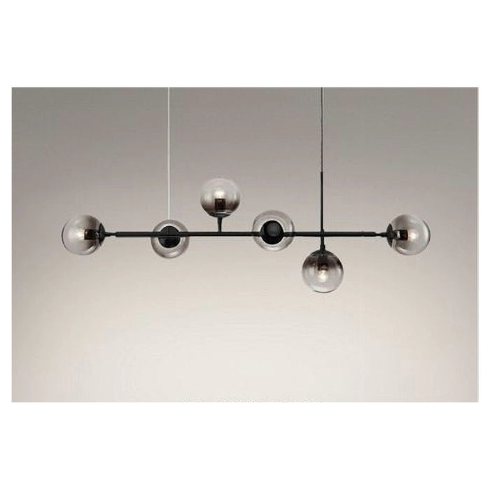 Trade Shop - Lampadario Sospensione 6 Sfere Attacco E27 In Vetro Lampada In Metallo Nero 71669         