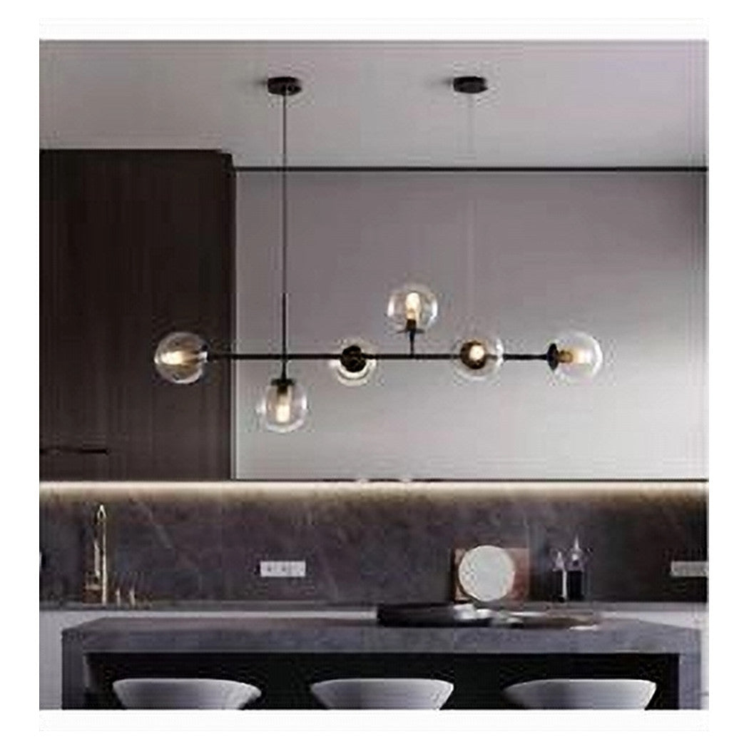 Trade Shop - Lampadario Sospensione 6 Sfere Attacco E27 In Vetro Lampada In Metallo Nero 71669         