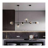 Trade Shop - Lampadario Sospensione 6 Sfere Attacco E27 In Vetro Lampada In Metallo Nero 71669         