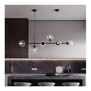 Trade Shop - Lampadario Sospensione 6 Sfere Attacco E27 In Vetro Lampada In Metallo Nero 71669         