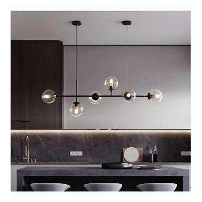 Trade Shop - Lampadario Sospensione 6 Sfere Attacco E27 In Vetro Lampada In Metallo Nero 71669         