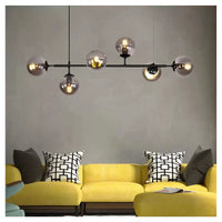 Trade Shop - Lampadario Sospensione 6 Sfere Attacco E27 In Vetro Lampada In Metallo Nero 71669         