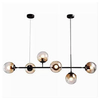 Trade Shop - Lampadario Sospensione 6 Sfere Attacco E27 In Vetro Lampada In Metallo Nero 71669         