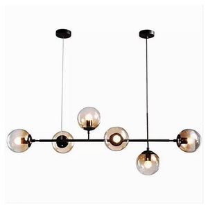 Trade Shop - Lampadario Sospensione 6 Sfere Attacco E27 In Vetro Lampada In Metallo Nero 71669         