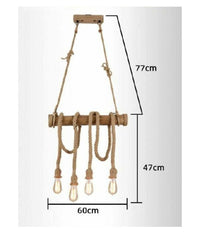 Lampadario Sospensione Con Corda In Canapa 4 Portalampada E27 Stile Country B23         