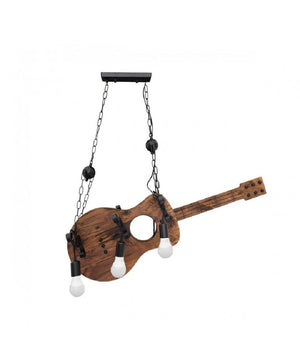 Lampadario Sospensione Design Guitar In Legno Forma Chitarra 6 Attacchi E27 A53         