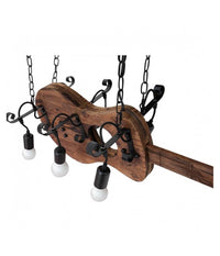 Lampadario Sospensione Design Guitar In Legno Forma Chitarra 6 Attacchi E27 A53         