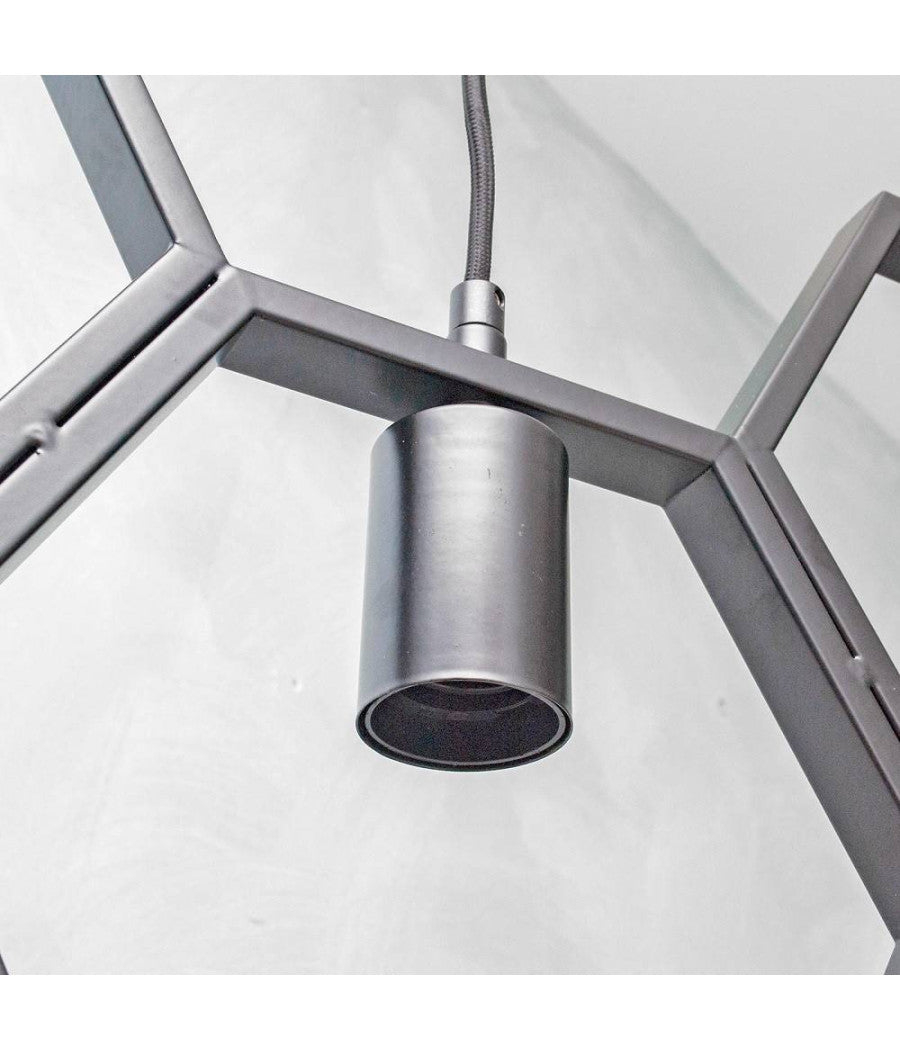 Lampadario Sospensione Geometrico Esagonale E27 Industriale Nero Vintage Lp-89n         