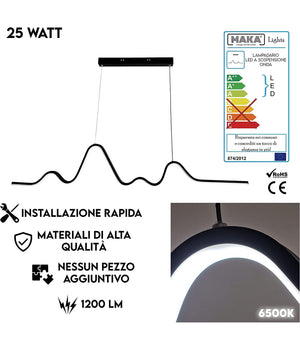 Lampadario Sospensione Led 25w Moderno Onda Sfalsata Luce 4000k 6500k 3000k B73n         