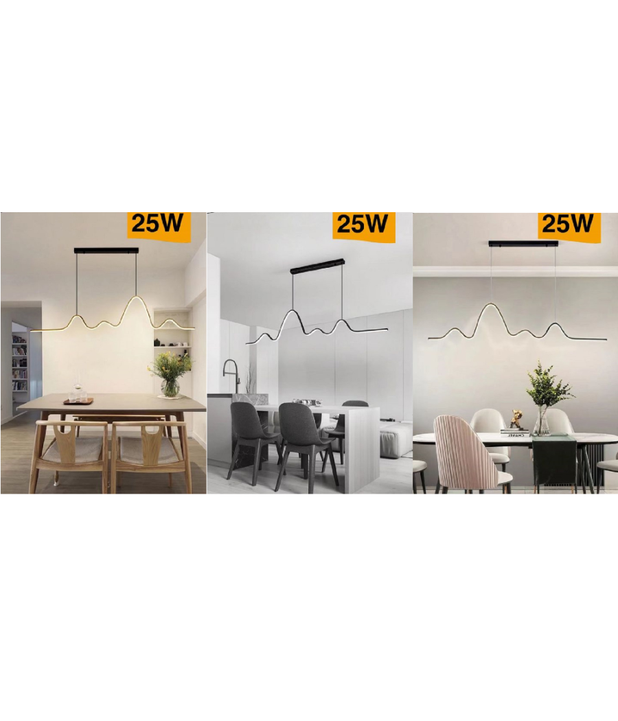 Lampadario Sospensione Led 25w Moderno Onda Sfalsata Luce 4000k 6500k 3000k B73n         