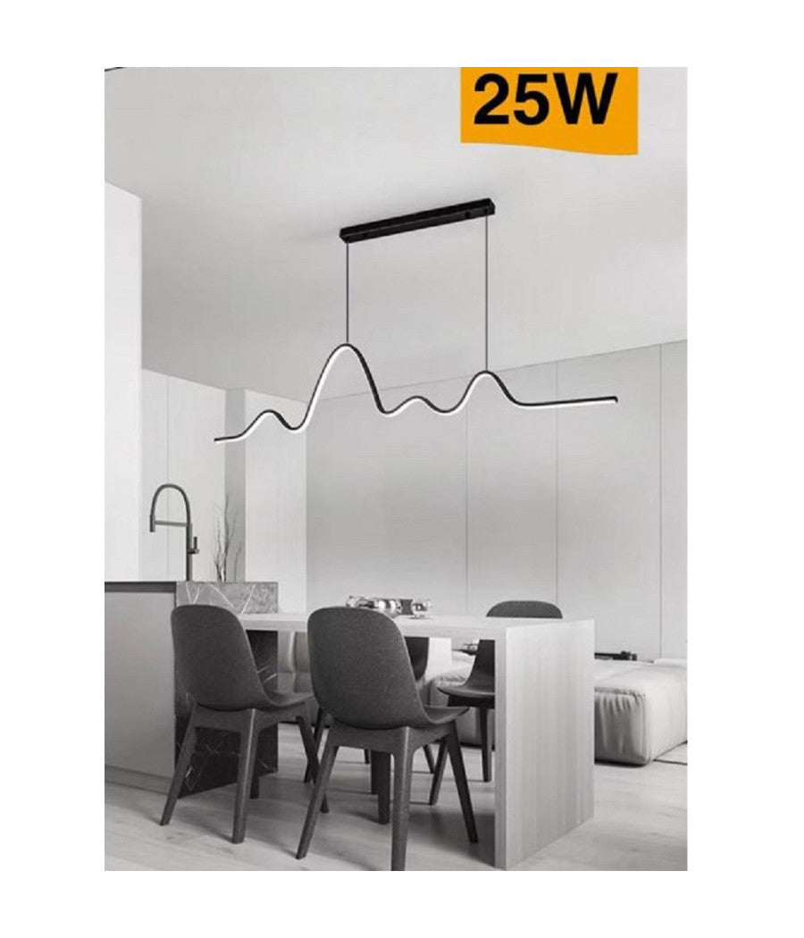 Lampadario Sospensione Led 25w Moderno Onda Sfalsata Luce 4000k 6500k 3000k B73n         