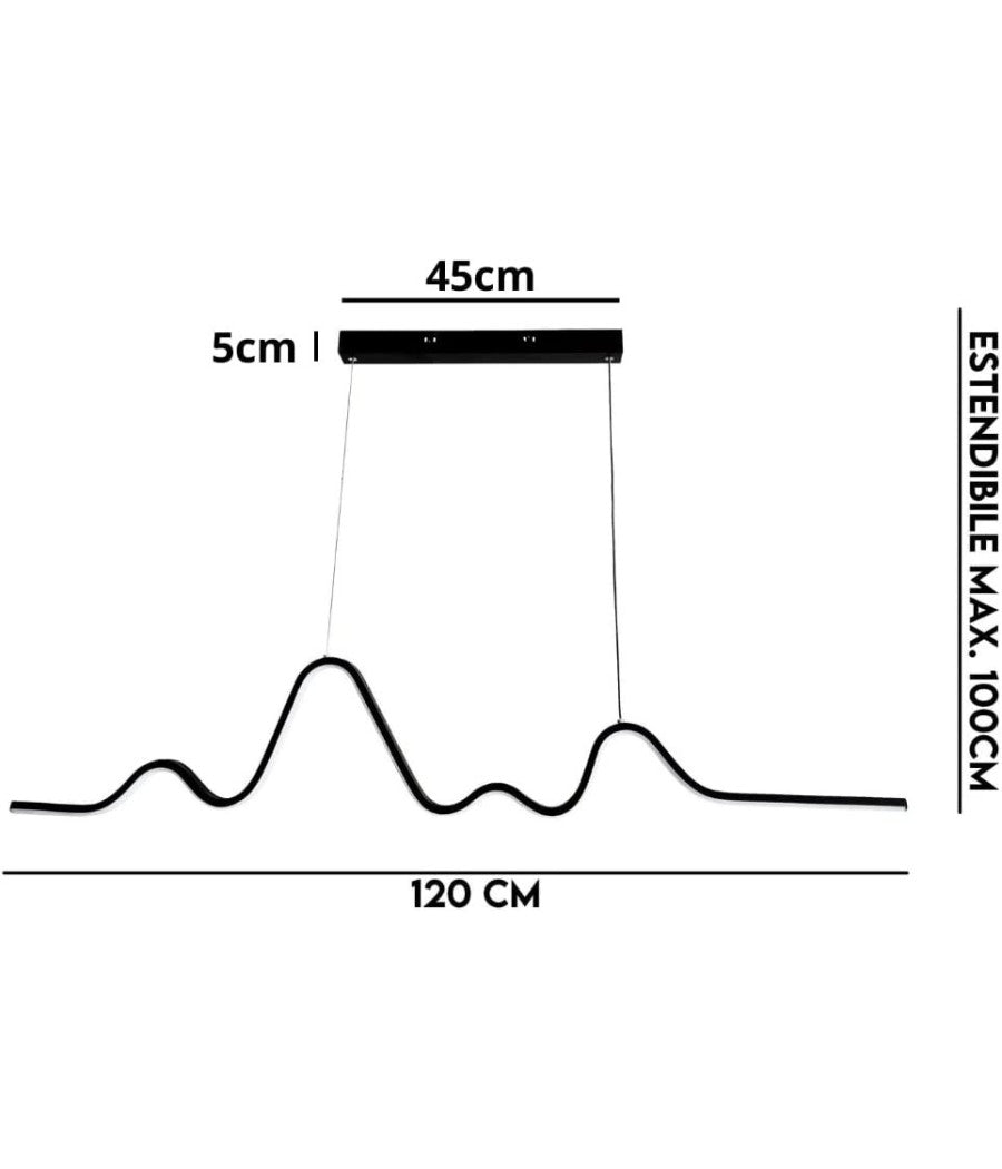 Lampadario Sospensione Led 25w Moderno Onda Sfalsata Luce 4000k 6500k 3000k B73n         