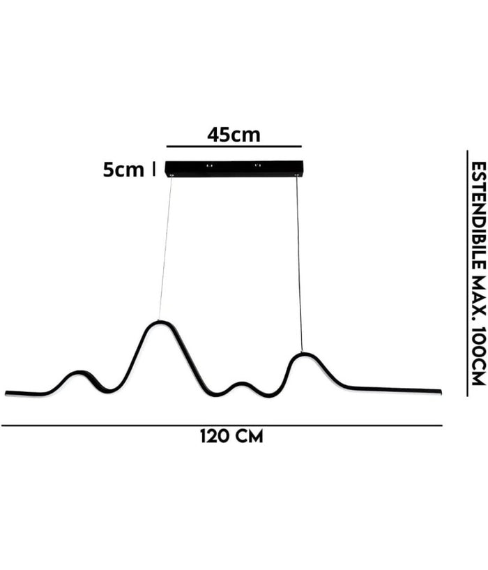 Lampadario Sospensione Led 25w Moderno Onda Sfalsata Luce 4000k 6500k 3000k B73n         