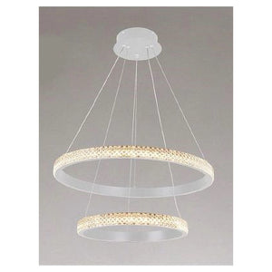 Trade Shop - Lampadario Sospensione Led 60 W 2 Cerchi Anelli Cristallo Telecomando Bianco 31951         