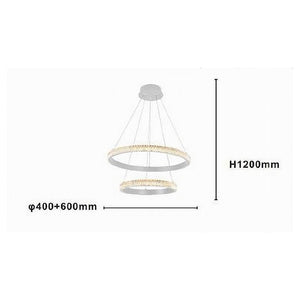 Trade Shop - Lampadario Sospensione Led 60 W 2 Cerchi Anelli Cristallo Telecomando Bianco 31951         