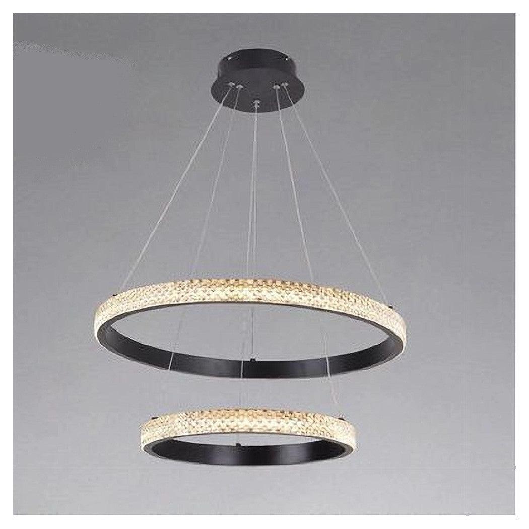 Trade Shop - Lampadario Sospensione Led 60 W 2 Cerchi Anelli Cristallo Telecomando Nero 31968         