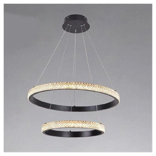 Trade Shop - Lampadario Sospensione Led 60 W 2 Cerchi Anelli Cristallo Telecomando Nero 31968         