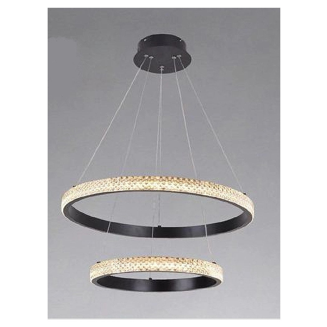 Trade Shop - Lampadario Sospensione Led 60 W 2 Cerchi Anelli Cristallo Telecomando Nero 31968         