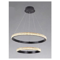 Trade Shop - Lampadario Sospensione Led 60 W 2 Cerchi Anelli Cristallo Telecomando Nero 31968         