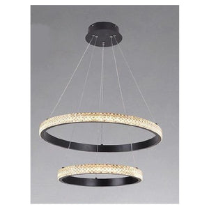 Trade Shop - Lampadario Sospensione Led 60 W 2 Cerchi Anelli Cristallo Telecomando Nero 31968         