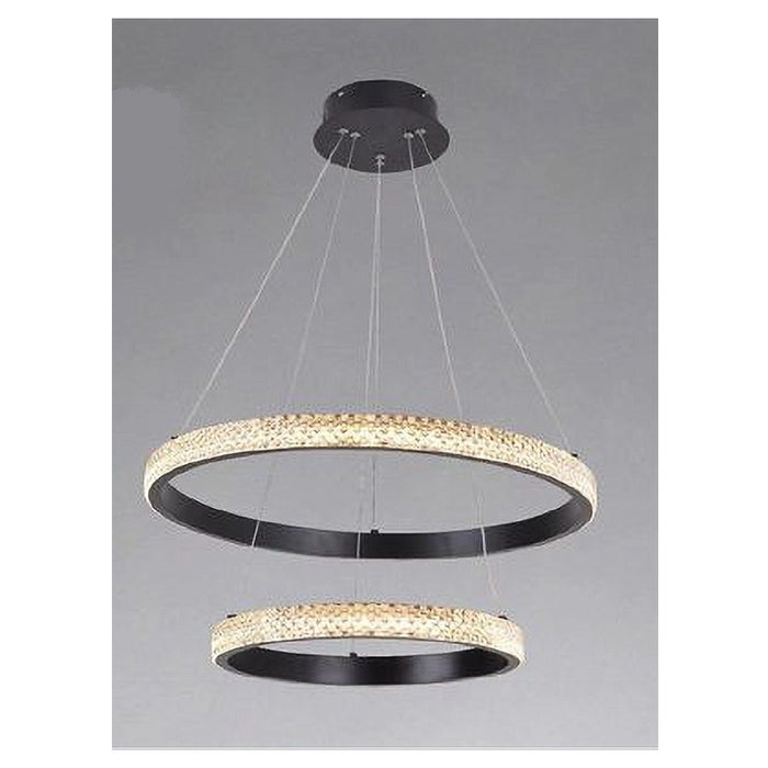 Trade Shop - Lampadario Sospensione Led 60 W 2 Cerchi Anelli Cristallo Telecomando Nero 31968         