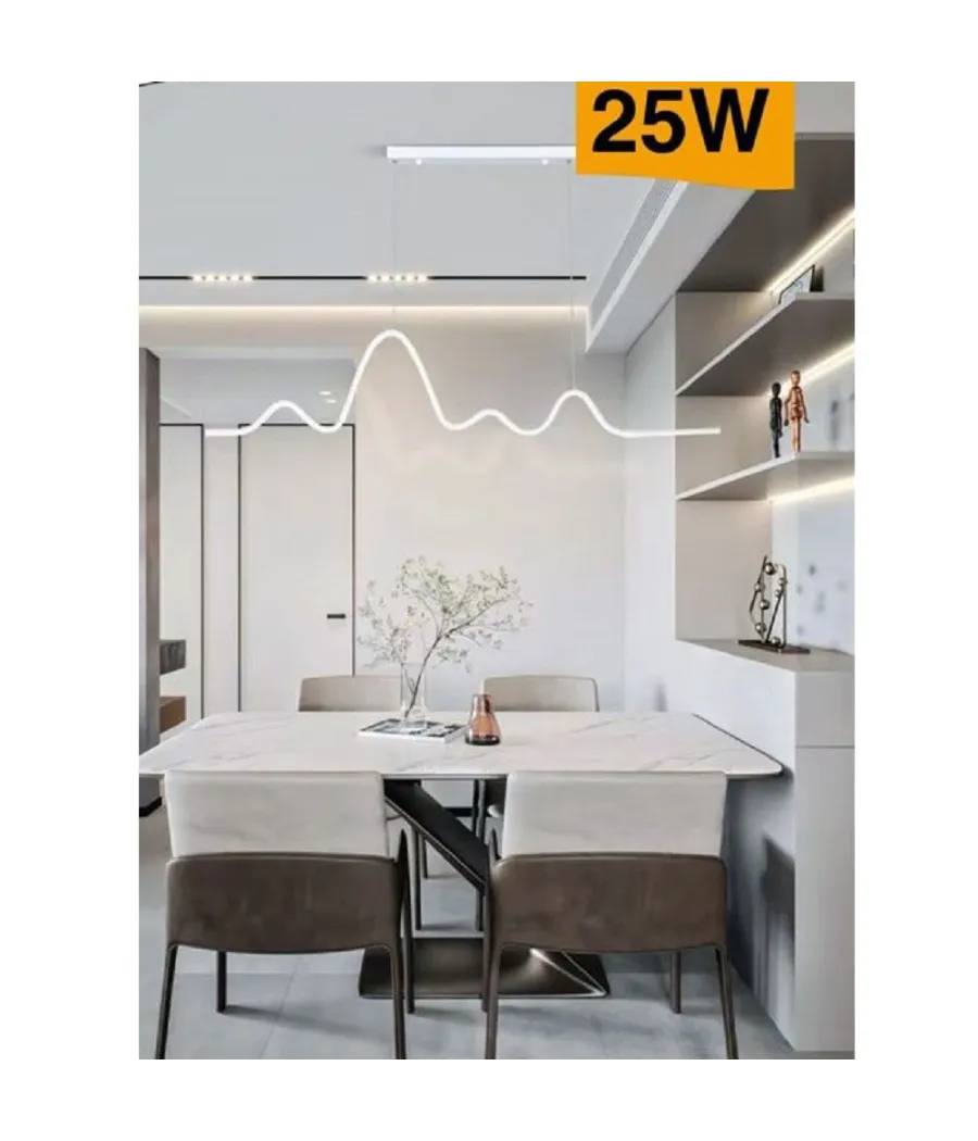 Trade Shop - Lampadario Sospensione Led Moderno Onda Sfalsata 25w Luce 6500k 3000k 4000k B73b - -bianco Freddo      -
