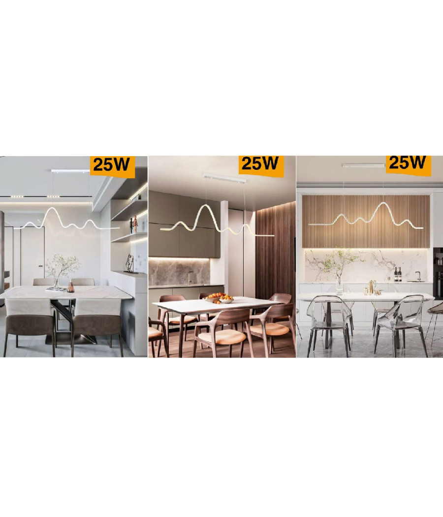 Lampadario Sospensione Led Moderno Onda Sfalsata 25w Luce 6500k 3000k 4000k B73b         