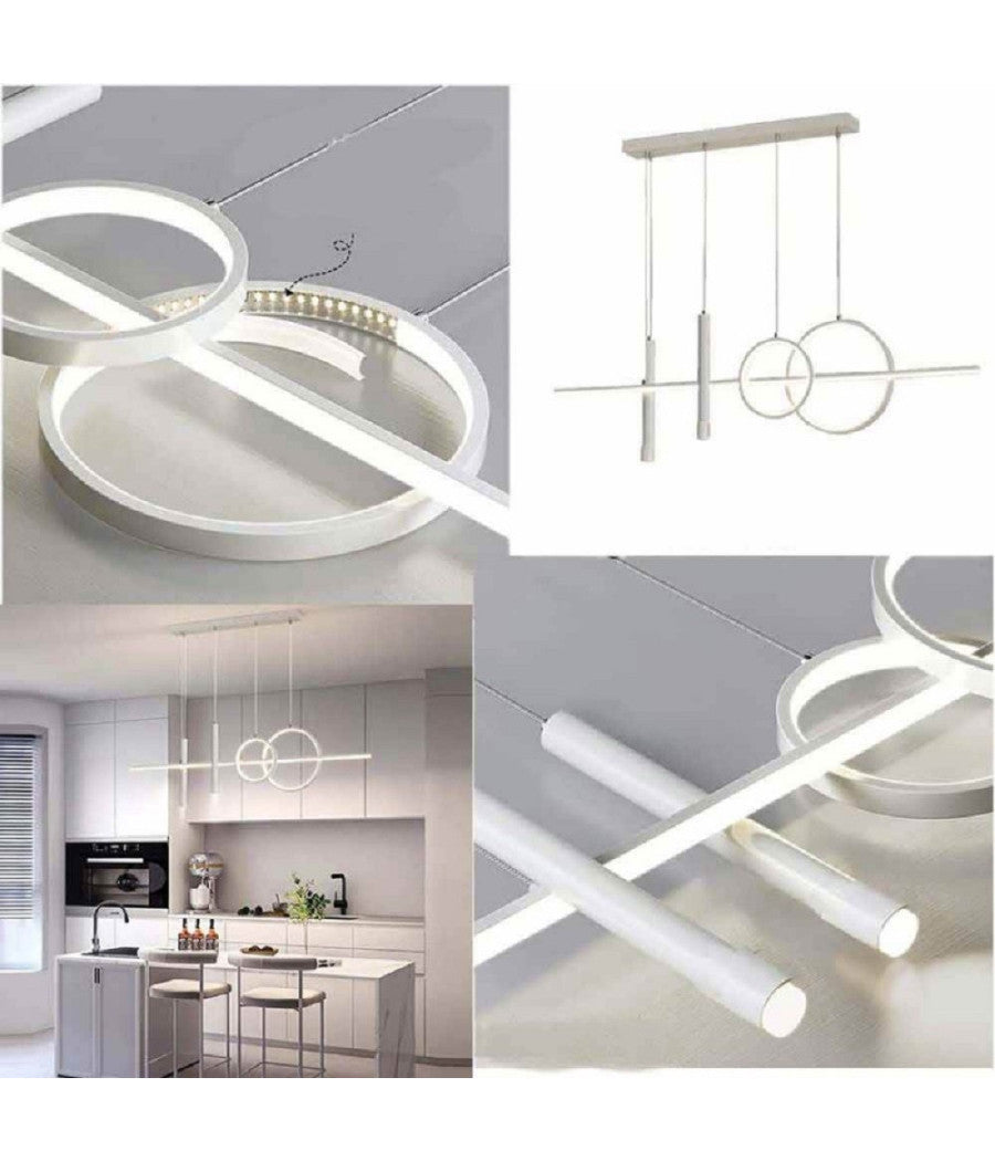 Lampadario Sospeso Con Anelli Punto Luce Cilindri Luce 6500k 4000k 3000k Lp-42b         