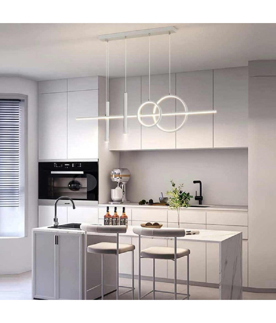 Lampadario Sospeso Con Anelli Punto Luce Cilindri Luce 6500k 4000k 3000k Lp-42b         