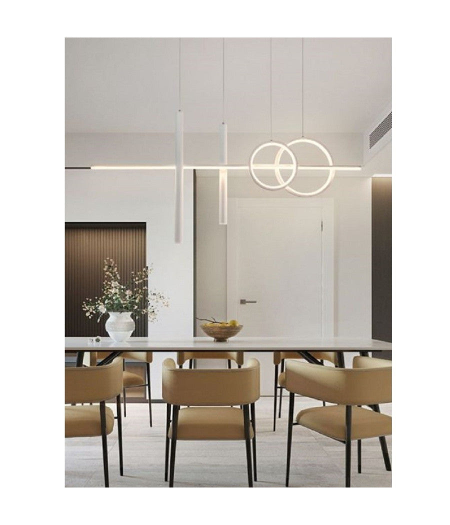 Lampadario Sospeso Con Anelli Punto Luce Cilindri Luce 6500k 4000k 3000k Lp-42b  -bianco Naturale      -
