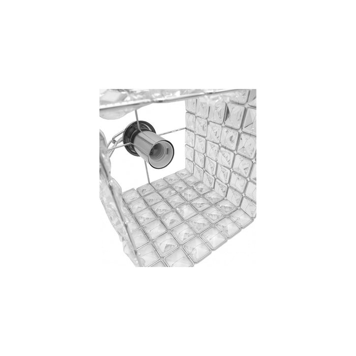 Trade Shop - Lampadario Sospeso Cubo Con Cristalli Lampada Luce E27 Argento Quadrato 32323 -