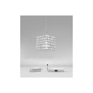 Trade Shop - Lampadario Sospeso Cubo Con Cristalli Lampada Luce E27 Argento Quadrato 32323 -