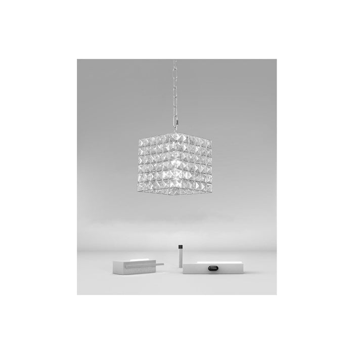 Trade Shop - Lampadario Sospeso Cubo Con Cristalli Lampada Luce E27 Argento Quadrato 32323 -
