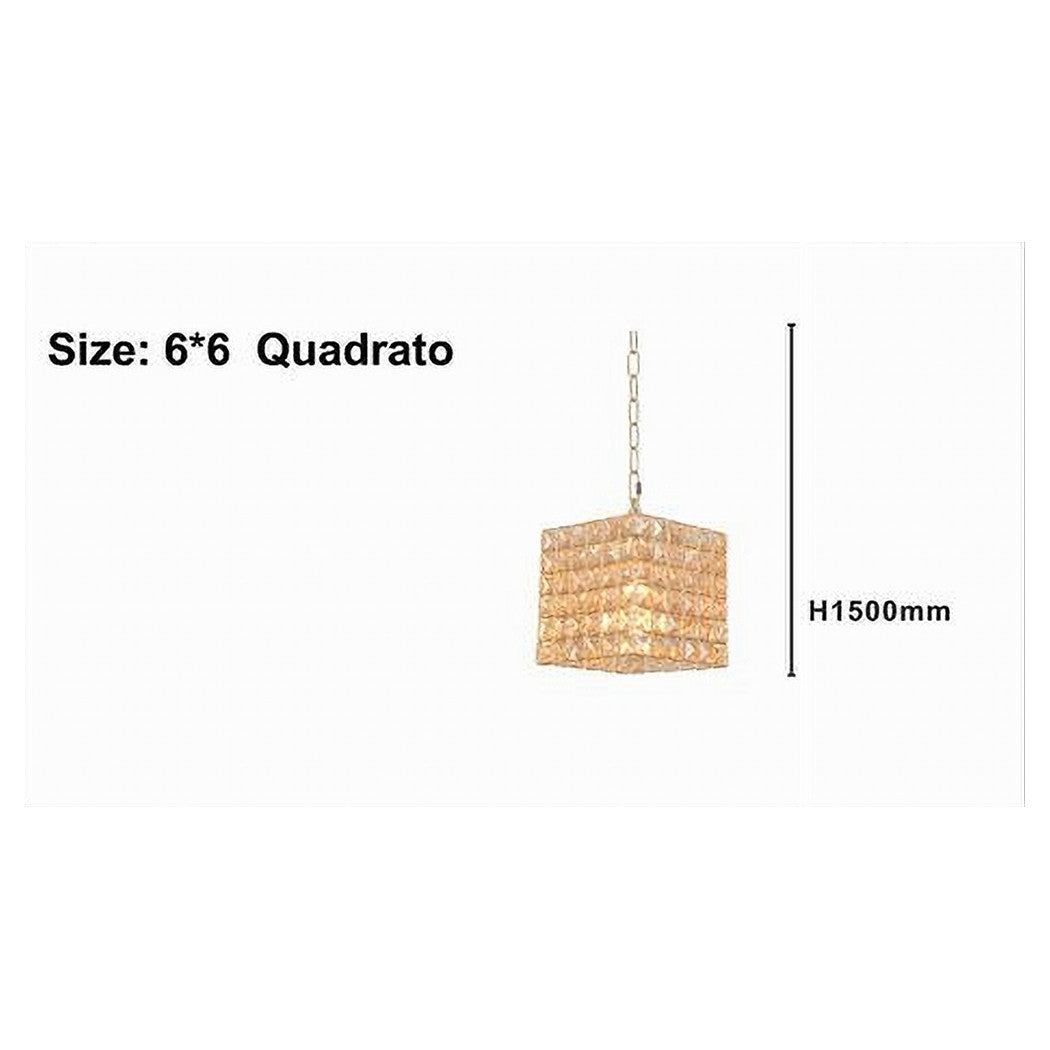 Trade Shop - Lampadario Sospeso Cubo Cristalli Lampada Luce Attacco E27 Oro Quadrato 32309 -