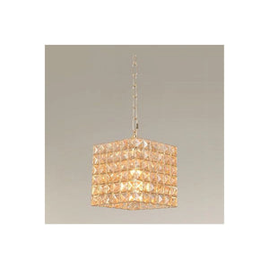 Trade Shop - Lampadario Sospeso Cubo Cristalli Lampada Luce Attacco E27 Oro Quadrato 32309 -