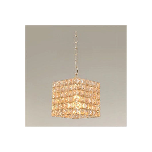 Trade Shop - Lampadario Sospeso Cubo Cristalli Lampada Luce Attacco E27 Oro Quadrato 32309 -
