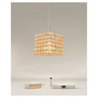 Trade Shop - Lampadario Sospeso Cubo Cristalli Lampada Luce Attacco E27 Oro Quadrato 32309 -
