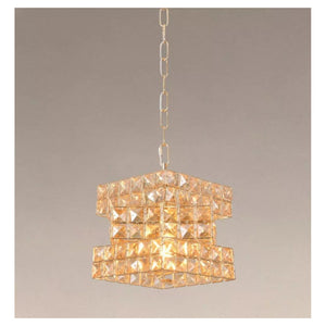 Trade Shop - Lampadario Sospeso Cubo Intrecciato Con Cristalli Lampada Luce E27 Oro 32385 -