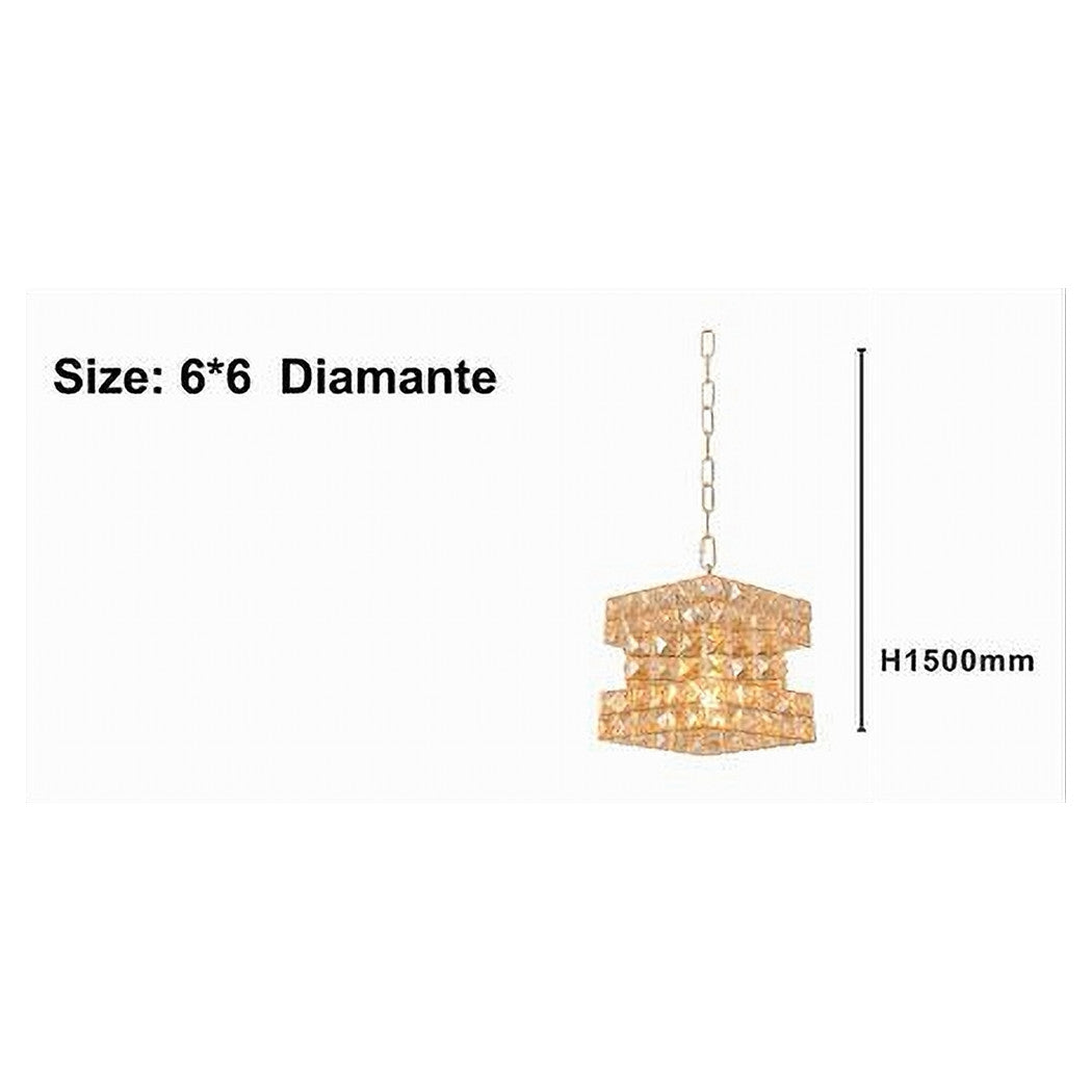 Trade Shop - Lampadario Sospeso Cubo Intrecciato Con Cristalli Lampada Luce E27 Oro 32385 -