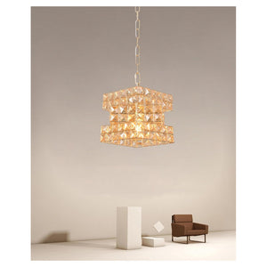 Trade Shop - Lampadario Sospeso Cubo Intrecciato Con Cristalli Lampada Luce E27 Oro 32385 -