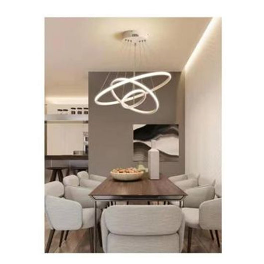 Trade Shop - Lampadario Sospeso Led 100w 3 Cerchi Pendente Anelli Bianco Luce 4000k Moderno 50262         