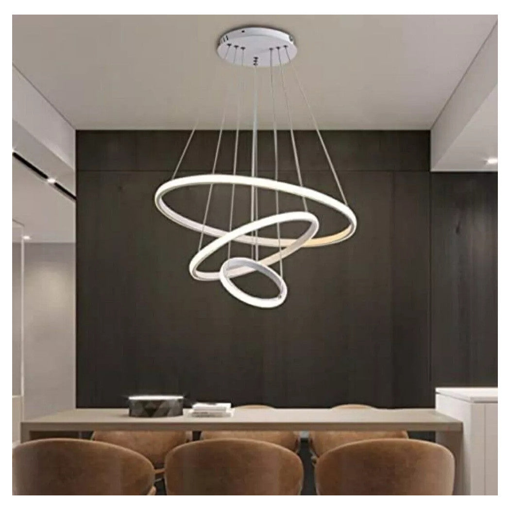 Trade Shop - Lampadario Sospeso Led 100w 3 Cerchi Pendente Anelli Bianco Luce 6500k Moderno 50309         