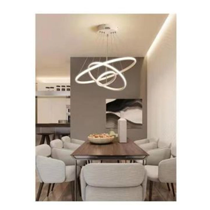 Trade Shop - Lampadario Sospeso Led 100w 3 Cerchi Pendente Anelli Bianco Luce 6500k Moderno 50309         