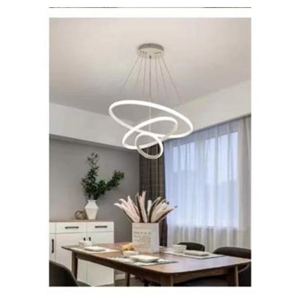 Trade Shop - Lampadario Sospeso Led 100w 3 Cerchi Pendente Anelli Bianco Luce 6500k Moderno 50309         