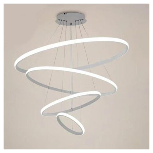 Trade Shop - Lampadario Sospeso Led 120w 4 Cerchi Pendente Rotondo Anelli Bianco Luce 4000k 50279         